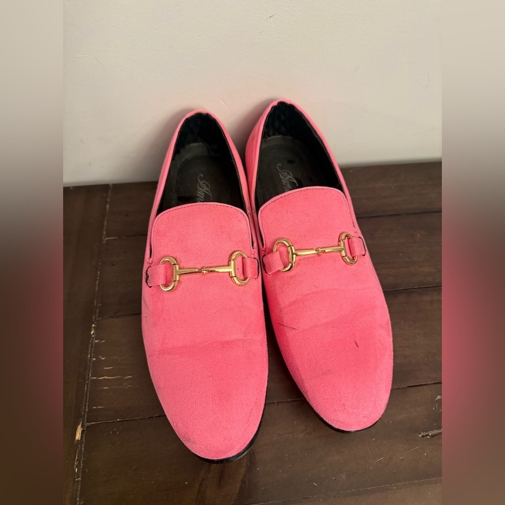 Amali Pink Suede Loafers Men’s Size 11 Gold Bit Slip On Dress Shoes Prom Wedding